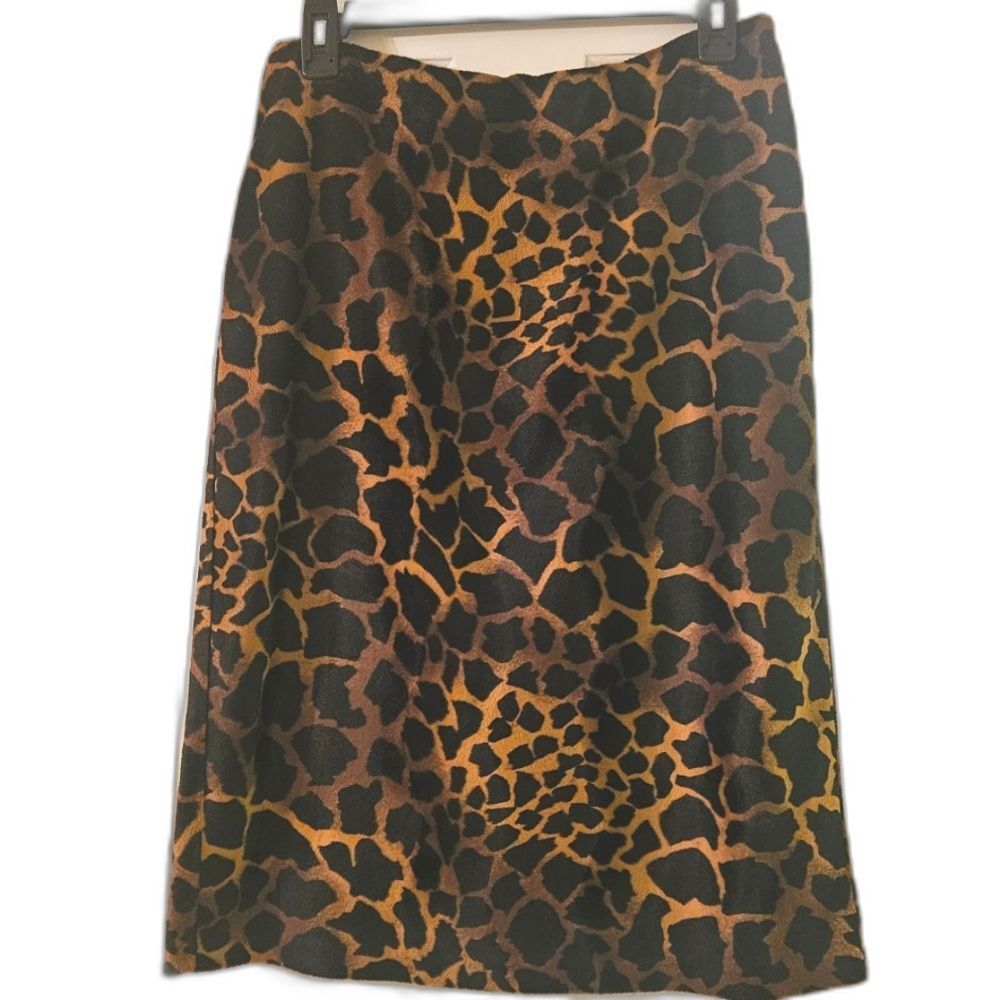 Karen Kane Skirt Size 8 Leopard Print A-Line Knee Length Faux Fur Vintage Y2K